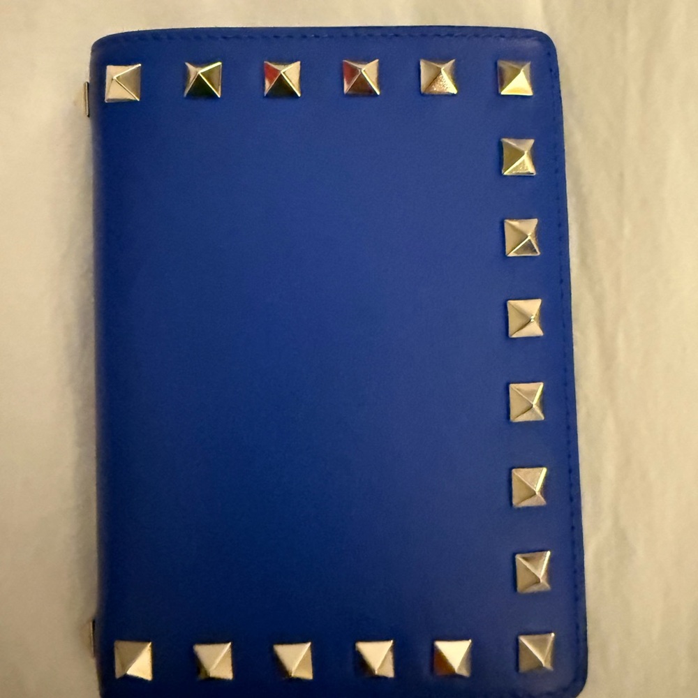 New Valentino Blue Calfskin Leather Passport Wallet